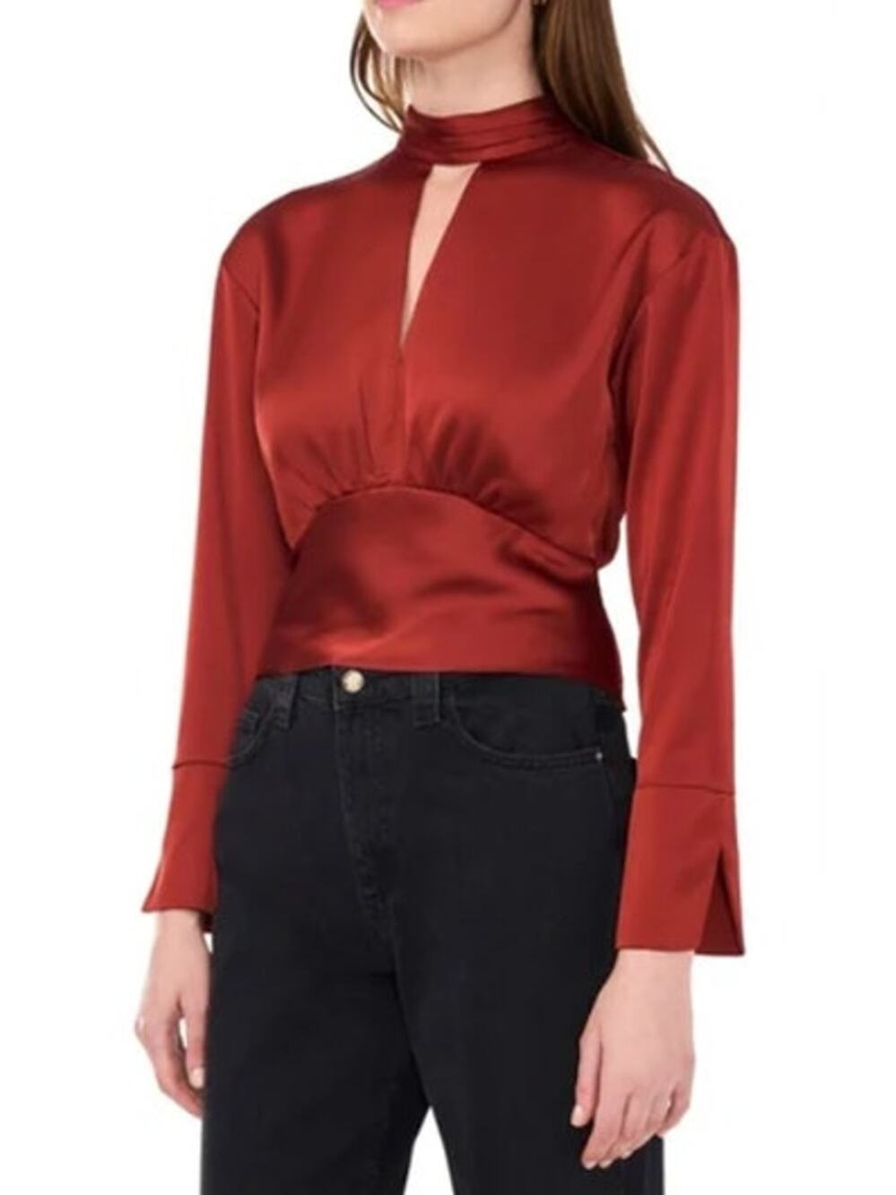 Parker Women's "The Parker" Button-Front Smocked Keyhole Top in Brandy Brown